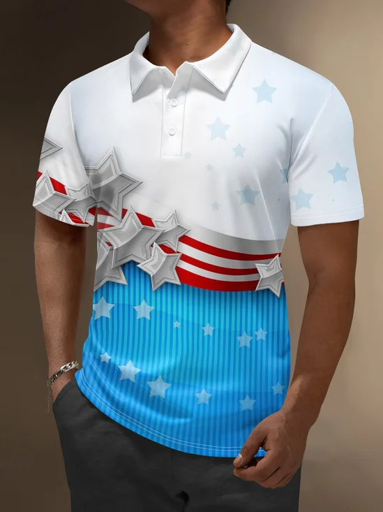 Moisture Wicking American Flag Day Star Stripes Golf Polo