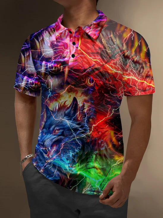 Moisture Wicking Wolf Eagle Eye Lightning Gradient Color Golf Polo
