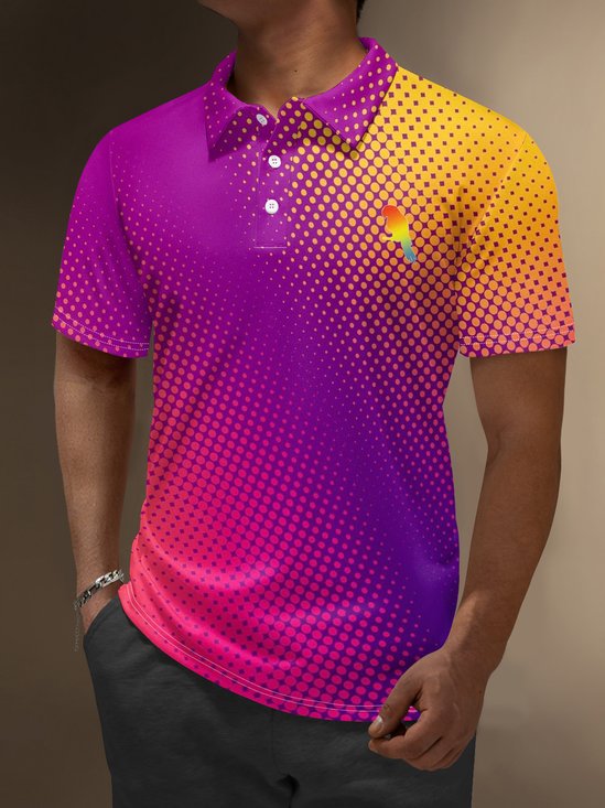 Moisture Wicking Hawaiian Parrot Polka Dot Gradient Color Golf Polo