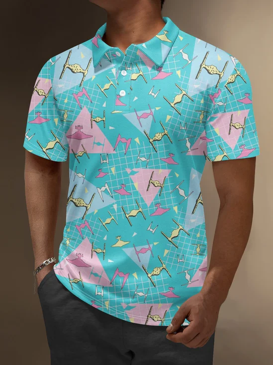 Moisture Wicking Star Geometry Spaceship Golf Polo