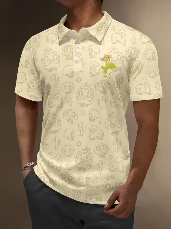 Moisture Wicking Cinco de Mayo Flamingo Cactus Skeleton Golf Polo