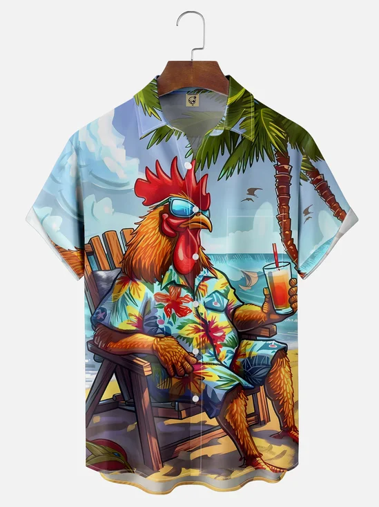 Moisture Wicking Beach Vacation Cock Chest Pocket Hawaiian Shirt