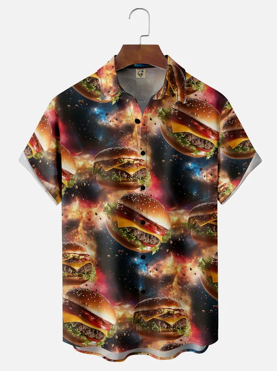 Moisture-wicking Fast Food Hamburger Chest Pocket Casual Shirt