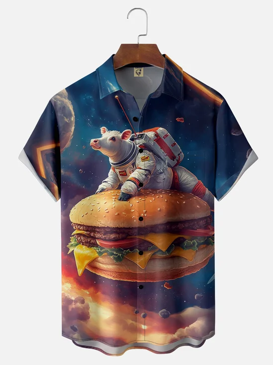 Moisture-wicking Aerospace Cow Hamburger Chest Pocket Casual Shirt