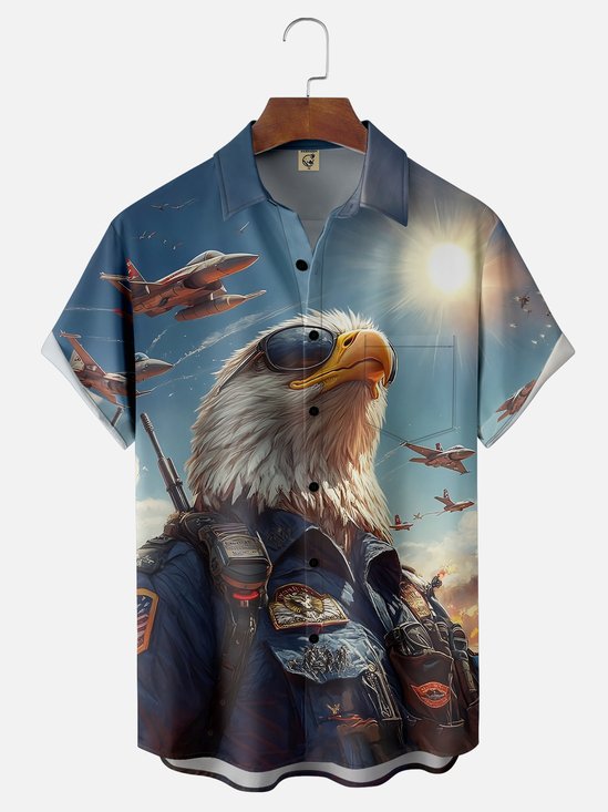 Moisture-wicking Memorial Day Air Force Bald Eagle USA Chest Pocket Casual Shirt