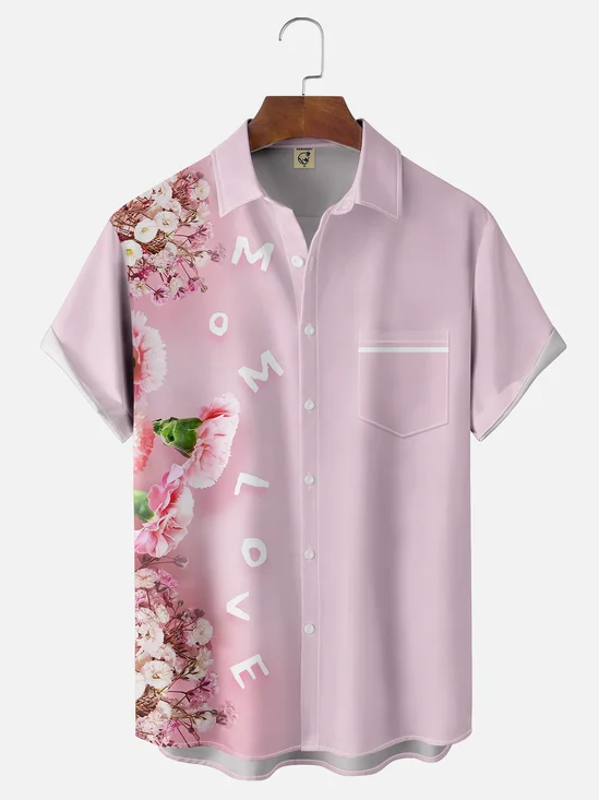 Moisture-wicking Happy Mother's Day Flowers Carnation Art Chest Pocket Bowling Shirt