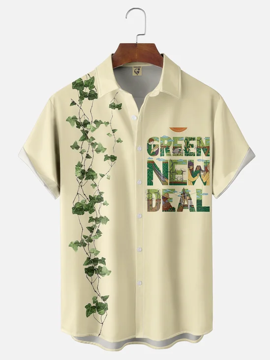 Moisture-wicking Arbor Day Environmental Protection Green Slogan Plant Chest Pocket Bowling Shirt