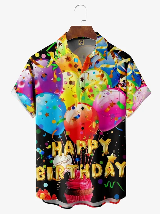 Tall Size Birthday Anniversary Chest Pocket Short Sleeve Party Shirt