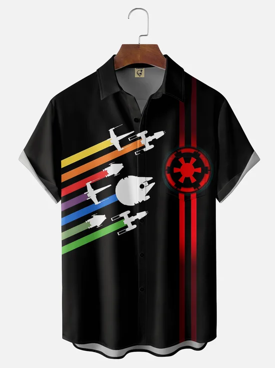 Moisture-wicking Simple Planet Spaceship Art Wars Chest Pocket Bowling Shirt