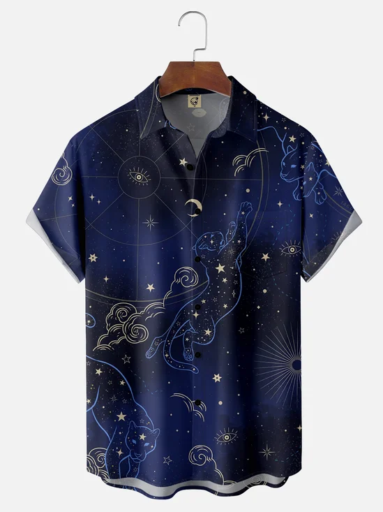 Moisture-wicking Starry Sky Constellation Stars Moon Chest Pocket Casual Shirt