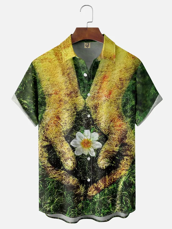Moisture-wicking Arbor Day Environmental Protection Green Plant Art Chest Pocket Casual Shirt