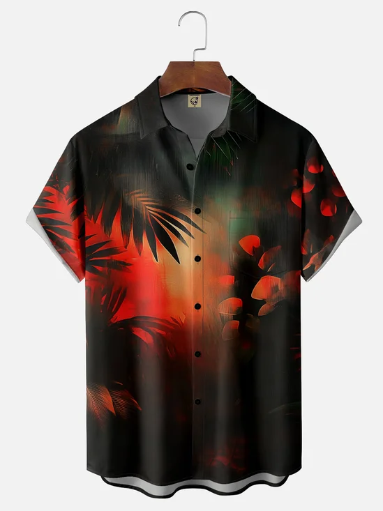 Moisture Wicking Tropical Gradient Botanicals Chest Pocket Hawaiian Shirt