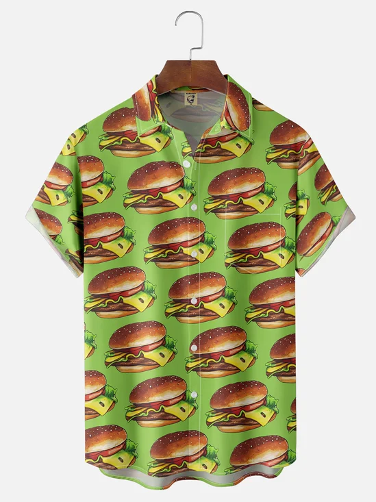 Moisture-wicking Fast Food Burgers Chest Pocket Casual Shirt
