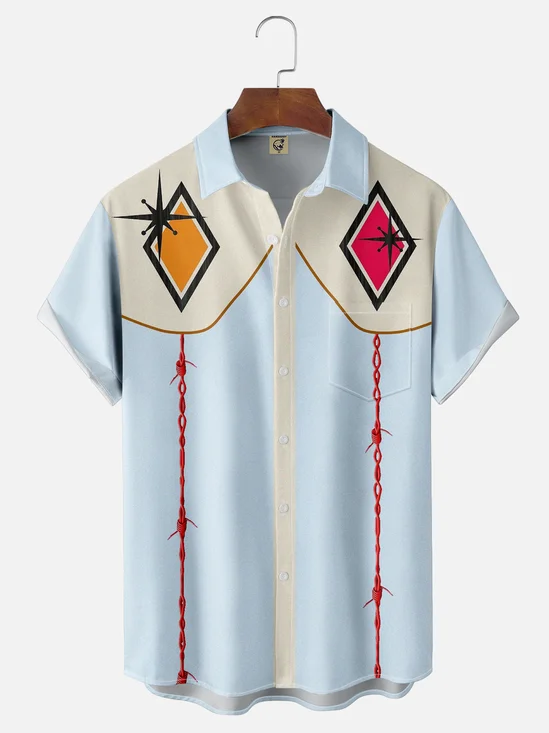Moisture-wicking Abstract art Texture Fun Avant-garde Chest Pocket Bowling Shirt