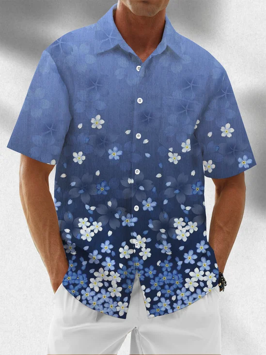 Moisture wicking Gradient plants Floral Chest pocket Hawaiian shirt