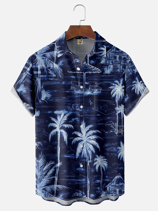 Moisture Wicking Coconut Tree Chest Pocket Hawaiian Shirt