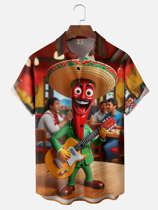 Moisture-wicking Happy Cinco de Mayo Art Chili Carnival Chest Pocket Casual Shirt
