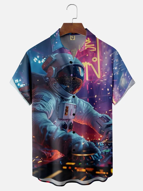 Moisture-wicking Cyberpunk Electronic Music Festival Rock Art Chest Pocket Casual Shirt