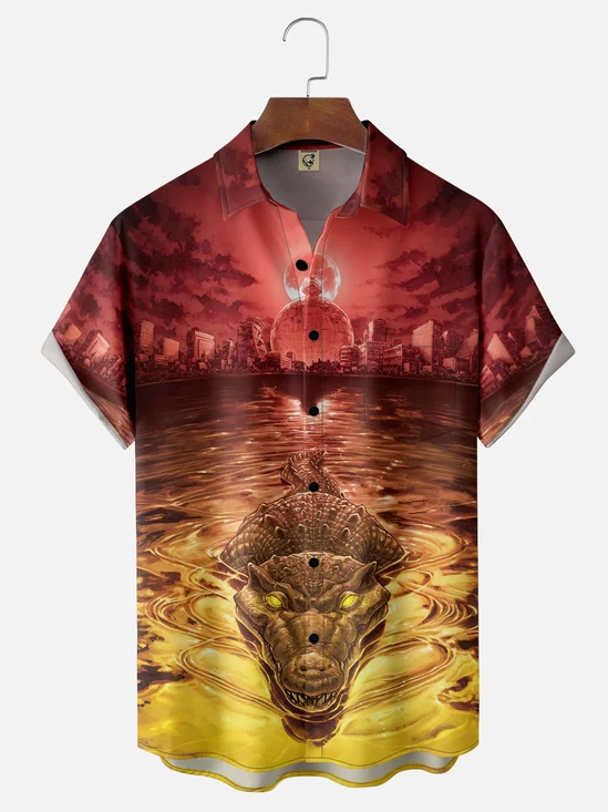 Moisture-wicking Alligator Ocean Horror Chest Pocket Casual Shirt
