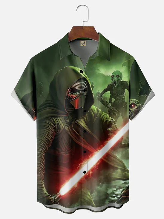 Moisture Wicking Star Warrior Chest Pocket Hawaiian Shirt
