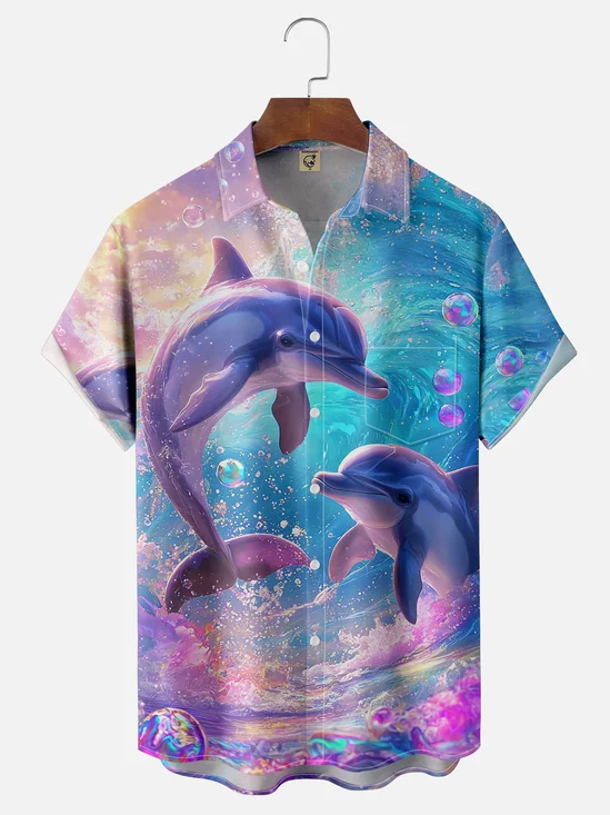 Moisture-wicking Dolphin Ocean Chest Pocket Hawaiian Shirt