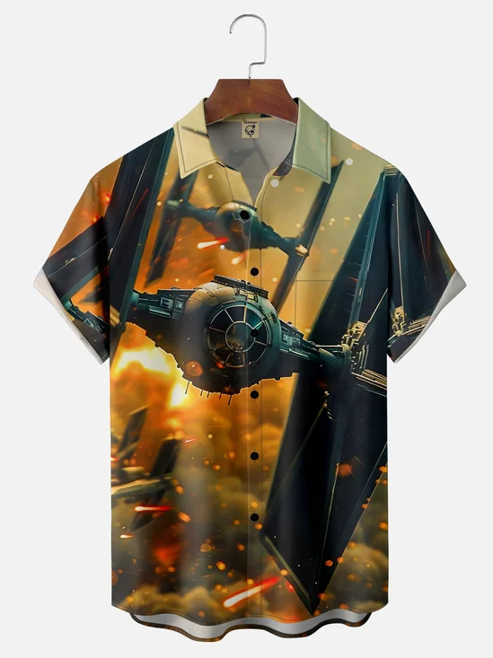 Moisture-wicking Starship Art Wars Chest Pocket Casual Shirt