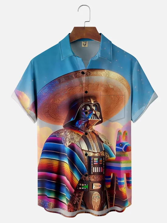 Moisture-wicking Cinco de Mayo Star Sombrero Pinata Chest Pocket Casual Shirt