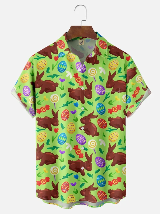 Moisture-wicking Easter Bunny Egg Chocolate Candy Chest Pocket Casual Shirt