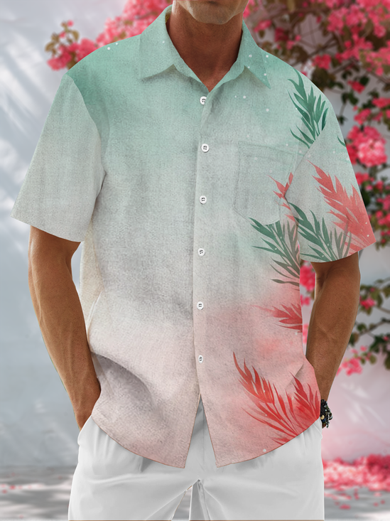 Moisture Wicking Gradient Florals Chest Pocket Hawaiian Shirt