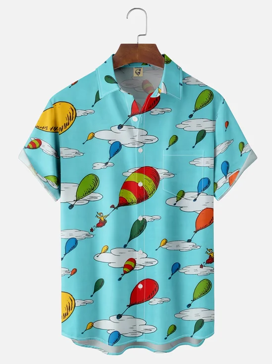 Moisture-wicking Edgy Fun Balloon Seuss Art Dr. Chest Pocket Casual Shirt