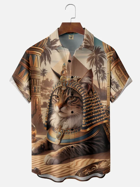 Moisture-wicking Cat Egyptian Sphynx Chest Pocket Casual Shirt