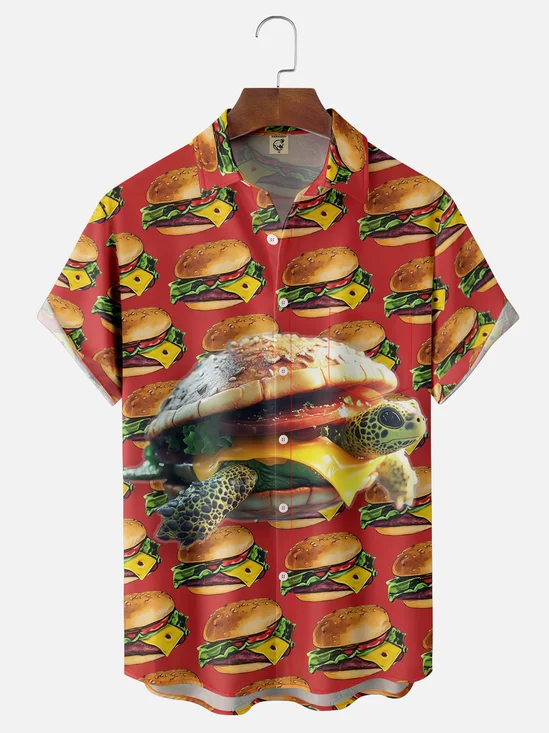 Moisture-wicking Burger Turtle Chest Pocket Casual Shirt