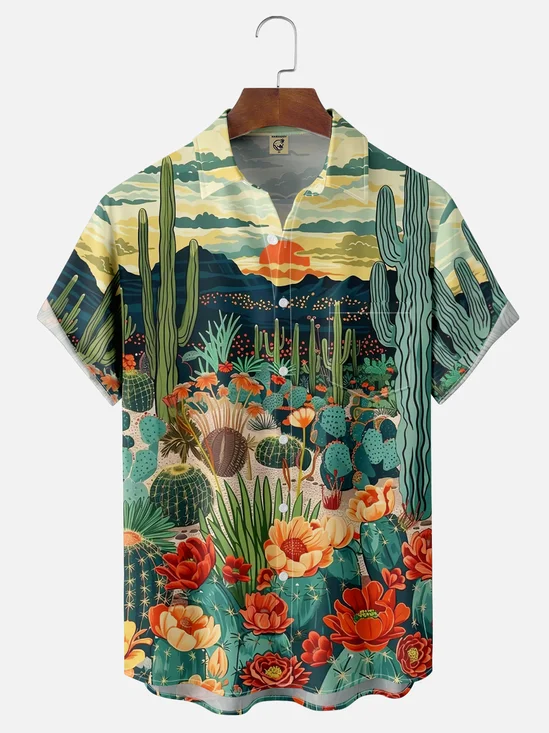 Moisture-wicking Cinco de Mayo Cactus Chest Pocket Casual Shirt