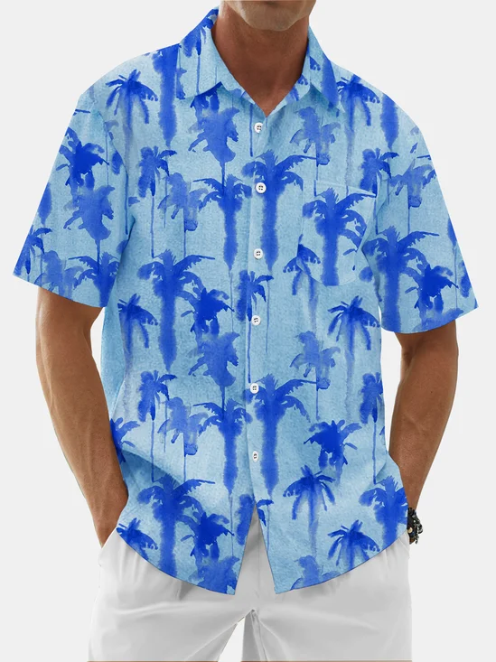Moisture Wicking Gradient Coconut Tree Chest Pocket Hawaiian Shirt