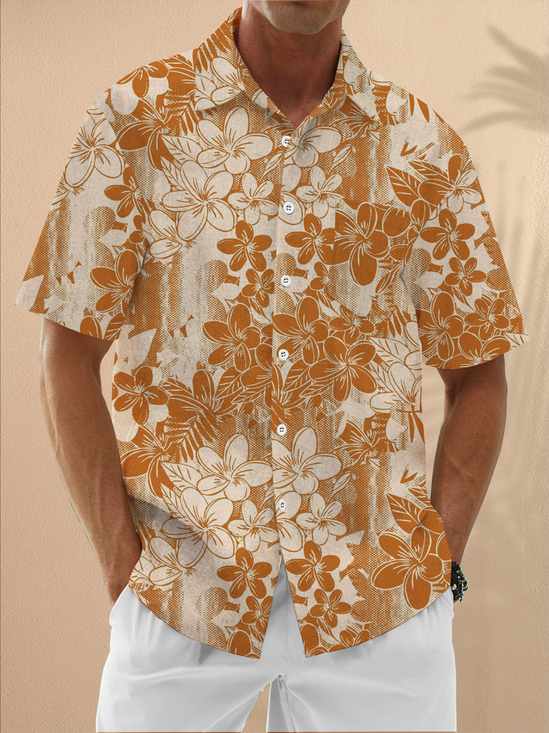 Moisture Wicking Floral Chest Pocket Hawaiian Shirt