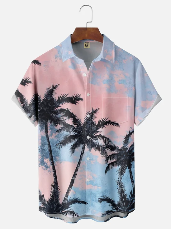 Moisture-wicking Palm Tree Chest Pocket Hawaiian Shirt