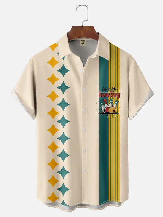 Moisture-wicking Bowling Ball Chest Pocket Bowling Shirt