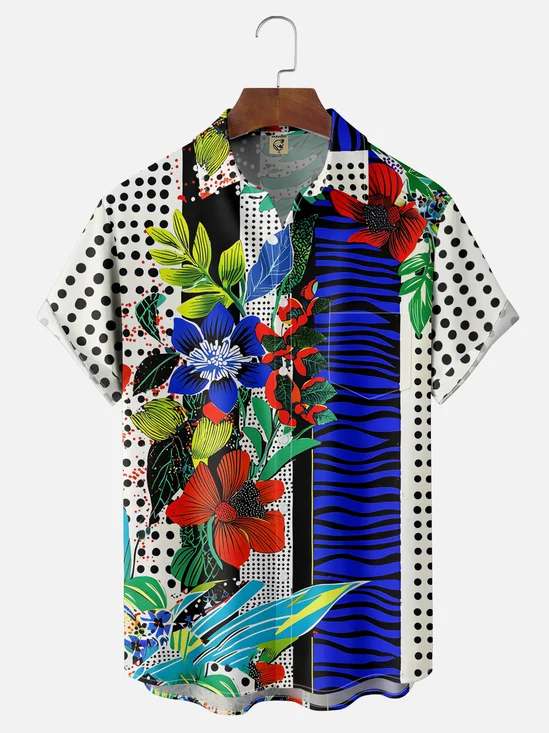 Moisture-wicking Floral Chest Pocket Hawaiian Funky Shirt