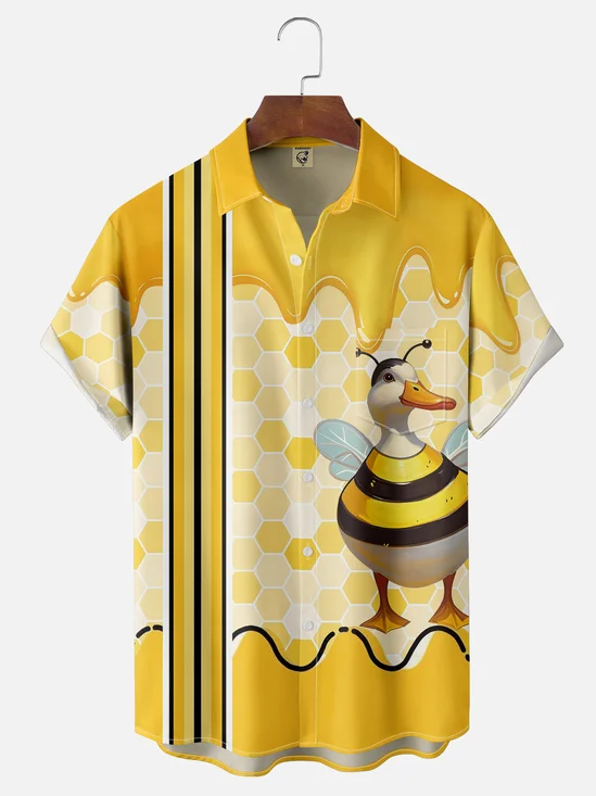 Moisture-wicking Bee Duck Chest Pocket Hawaiian Shirt