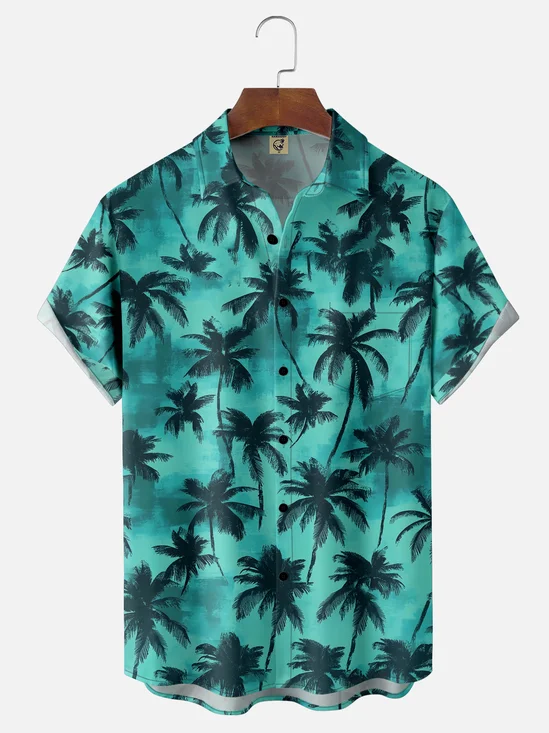 Moisture-wicking Palm Tree Chest Pocket Hawaiian Shirt