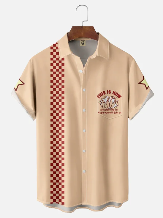Moisture-wicking Bowling Ball Chest Pocket Bowling Shirt