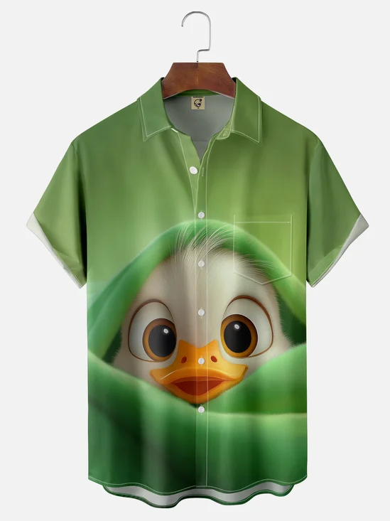 Moisture-wicking Cartoon Duck Chest Pocket Hawaiian Shirt
