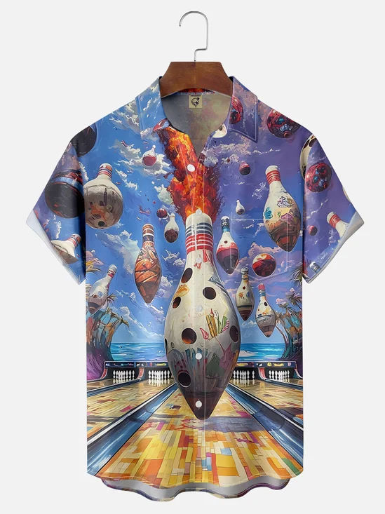 Moisture-wicking Games Bowling Chest Pocket Casual Shirt