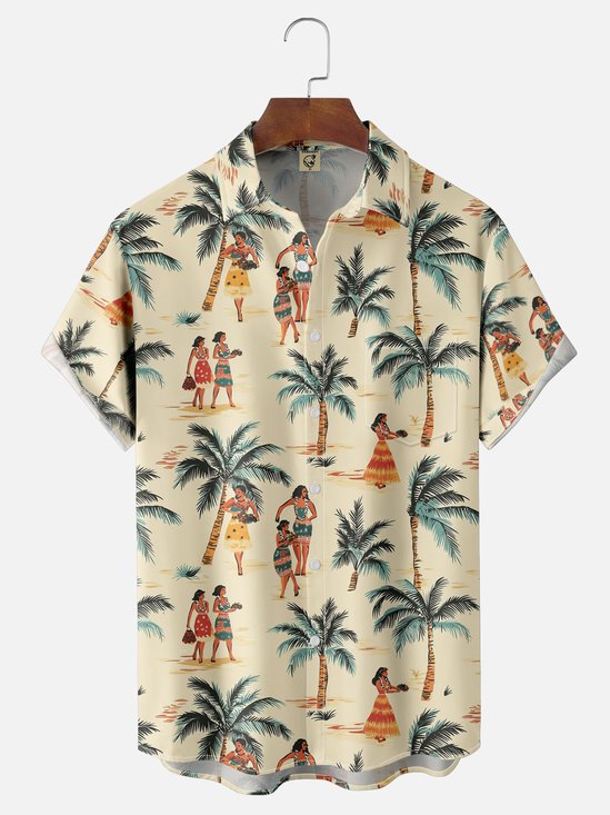 Moisture-wicking Tropical Hawaiian Culture Chest Pocket Tropical Shirt