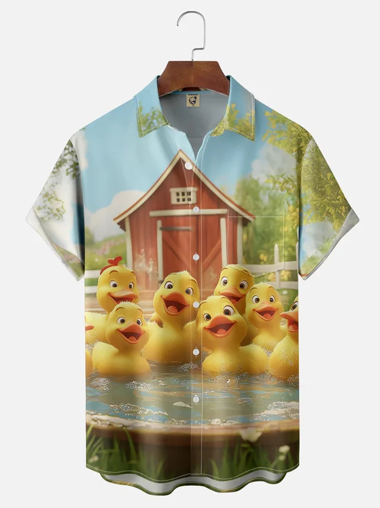 Moisture-wicking Duck Chest Pocket Hawaiian Shirt