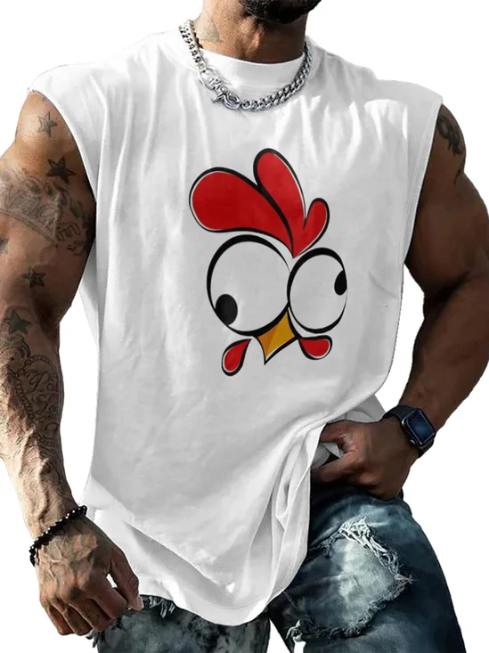 Mens Crewneck Tank Tops Fun Chicken Beach Sleeveless Shirt