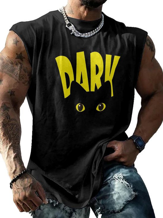 Mens Crewneck Tank Tops Dark Cats Eyes Beach Sleeveless Shirt