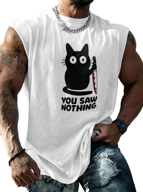 Mens Crewneck Tank Tops Black Cat Beach Sleeveless Shirt