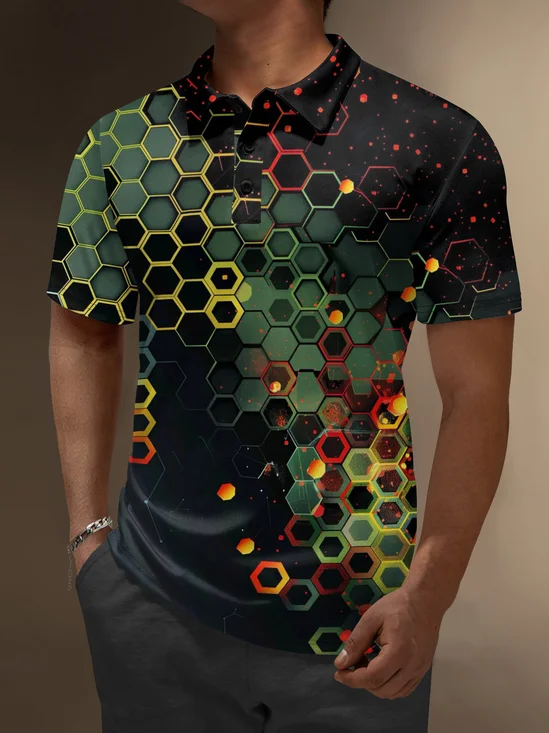 Moisture Wicking Geometric Honeycomb Armor Gradient Color Golf Polo