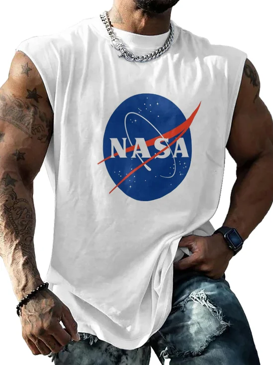 Mens Crewneck Tank Tops NASA Beach Sleeveless Shirt
